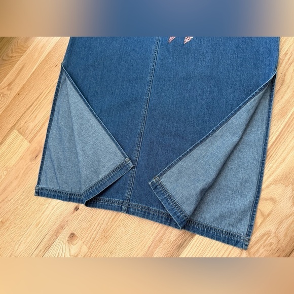 Vintage Haik's Denim Modest Patchwork Hearts Maxi Dress Buckle Straps Sz Large - Picture 13 of 14
